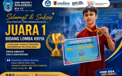 Juara 1 Bidang Lomba Kriya pada Festival Lomba Seni & Sastra Siswa Nasional (FLS3N)
